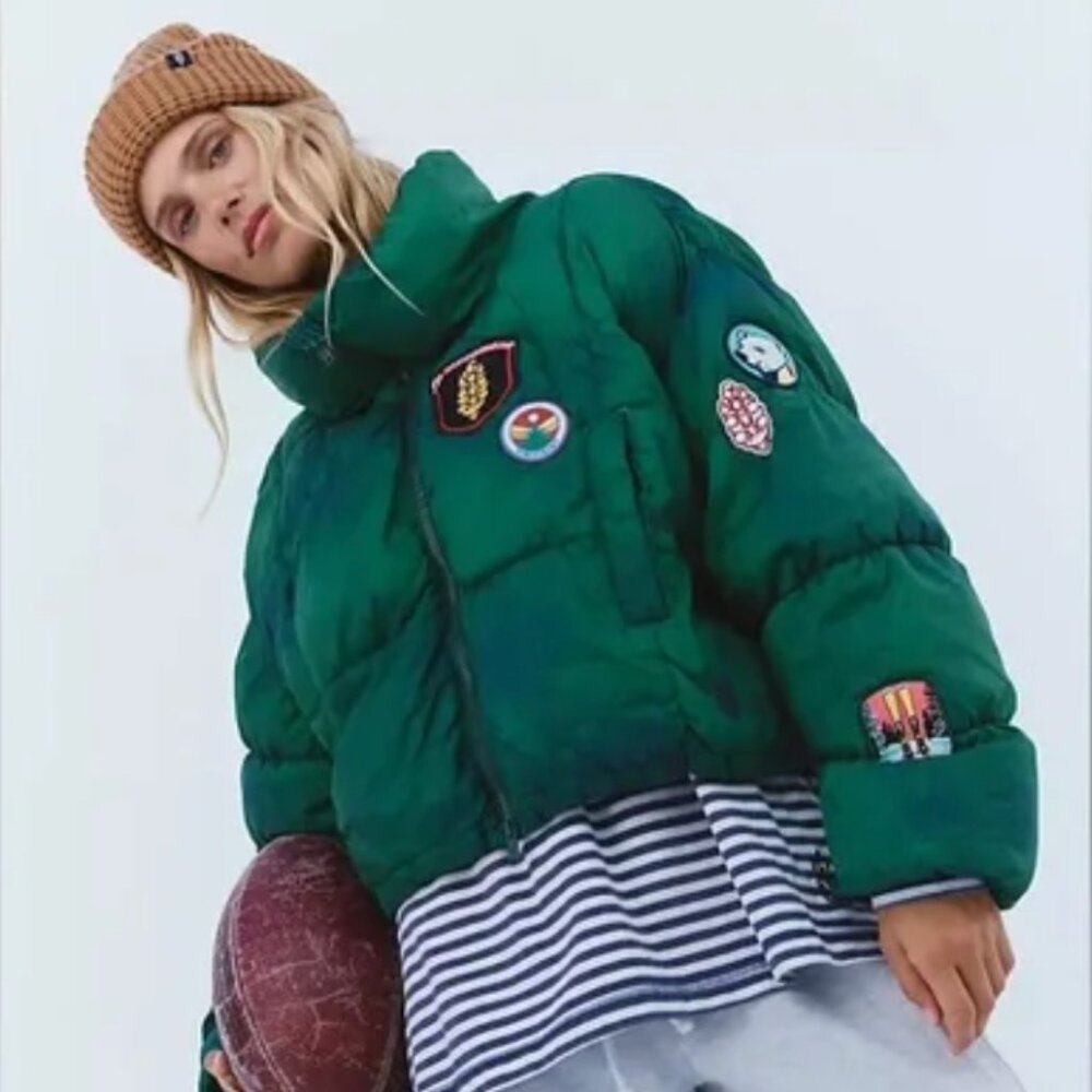 NWT FP Movement Free People In A Bubble Patch Puffer Jacket Coat Green sz S